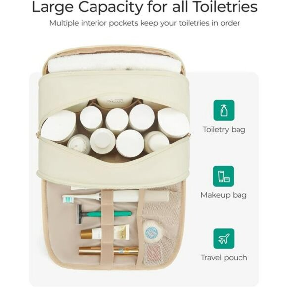 Bagsmart Toiletry Bag Travel Makeup Cosmetic Organizer Large Black Nylon Pouch - Picture 6 of 7